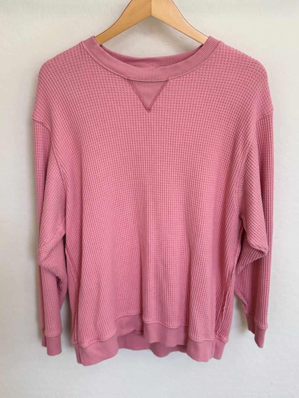 Aerie Big Hug Waffle Knit Oversized Crewneck Sweatshirt - Dusty Pink Size Medium
